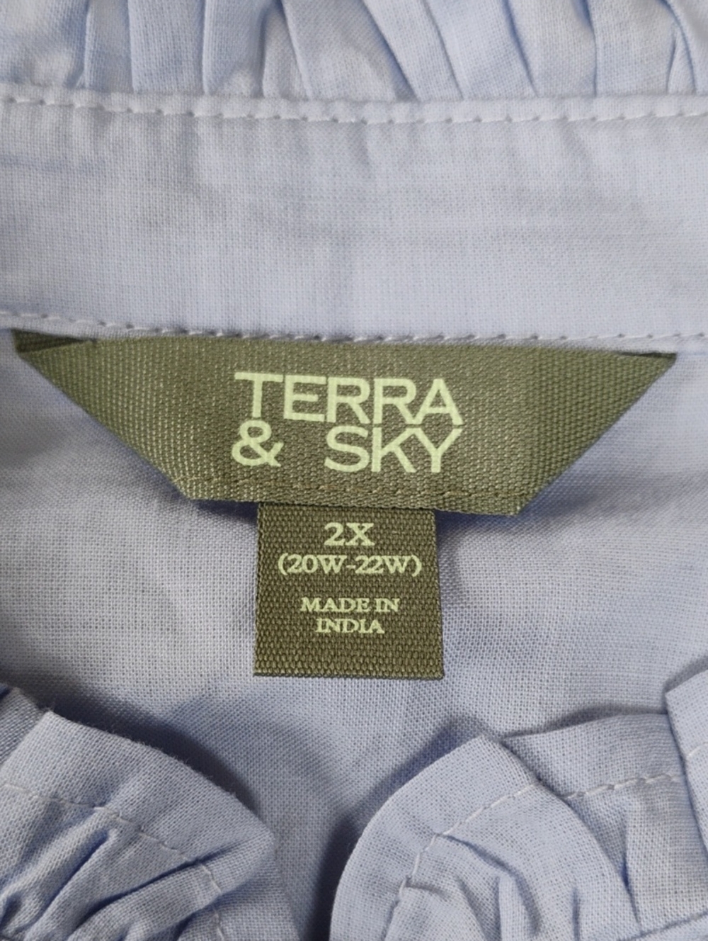 Terra & Sky Light Blue Pintuck & Lace Yoke Button-Down Blouse BNWT 100% Cotton - Picture 3 of 6